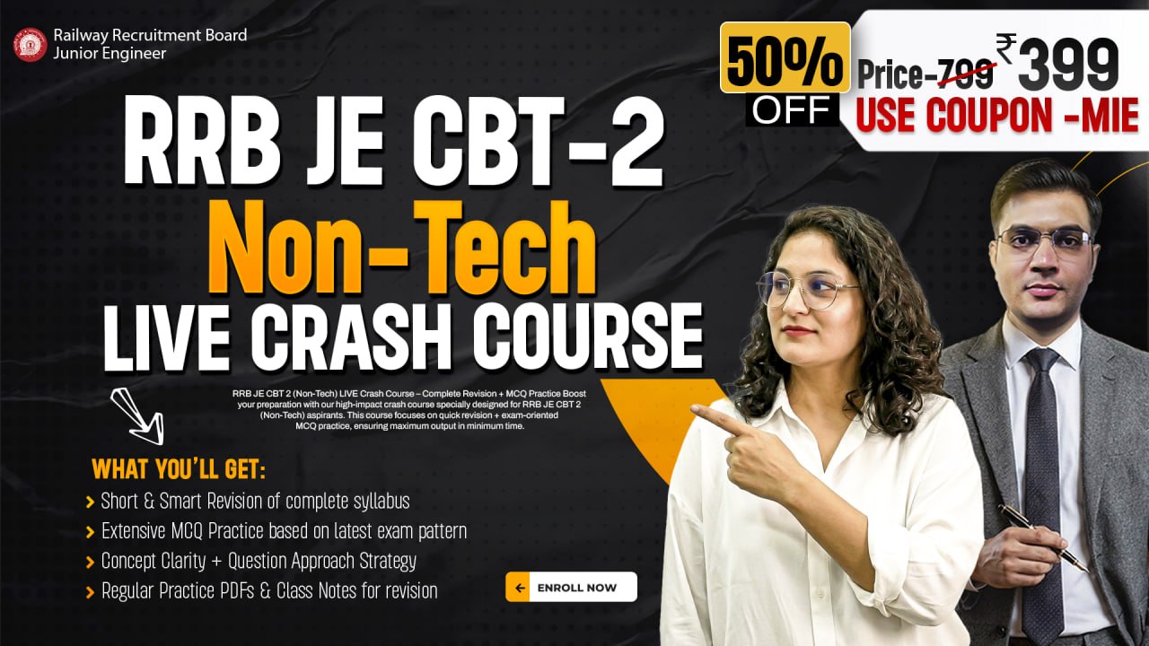 RRB JE CBT 2 Non-Tech LIVE Crash Course | Revision + MCQ Practice